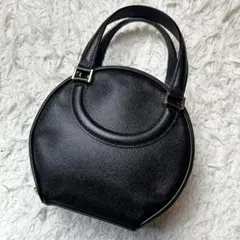 【希少】 BALLY バリー シボ革 レザー 丸型 フォーマル ハンドバッグ 黒