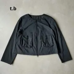 t.b センソユニコ ジップジャケット ブルゾン ストライプ ノーカラー