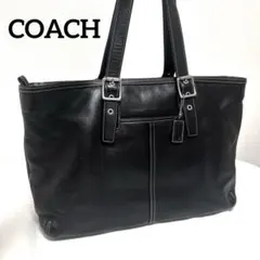 COACH トートバッグ オールレザー ビジネス A4収納可 ブラックのサムネイル