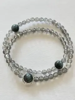 ブルータイガーアイ ラブラドライト2連デザインブレスレット