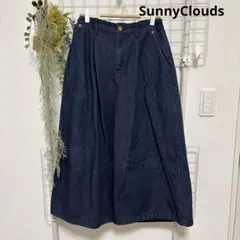 美品 サニークラウズ 裏総フリースデニムワイドパンツ L