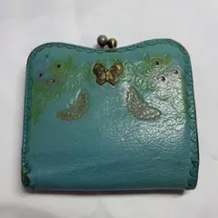 ANNA SUI アナスイ がま口 二つ折り財布 蝶 型押し ターコイズのサムネイル