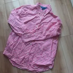 ピンク・白チェック柄 長袖シャツ 140 cm