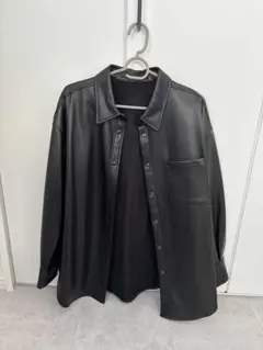 フェイクレザー シャツジャケット ブラックのサムネイル