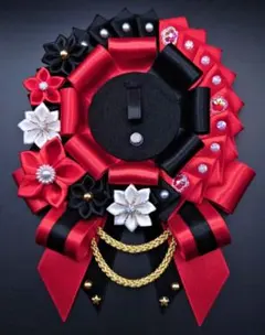 痛ロゼット　黒✕赤色の和風ロゼット　推しロゼット　推し事　推し活グッズ　赤担