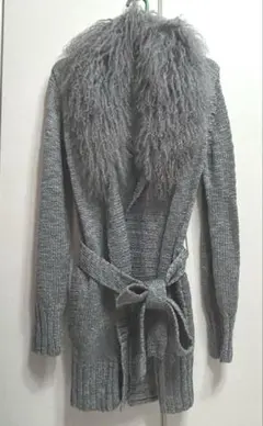 ＆byP&D ファー付きロングカーディガン　38 グレー　コーディガン