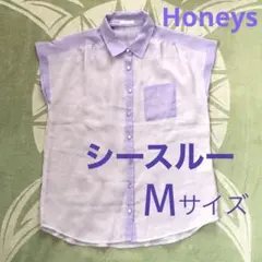 【Honeys】シースルー/パープル/ブラウス/ノースリーブ/シアーシャツ