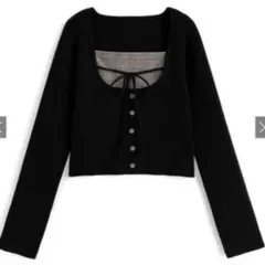 GRL チェック柄レイヤード風リボンニットトップス an1917