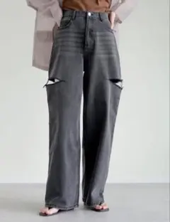 Re: EDIT サイドスリットワイドストレートコットンデニムパンツ