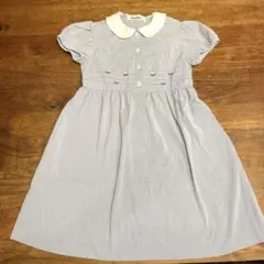 美品　120cm familiar 襟付きストライプ半袖ワンピース