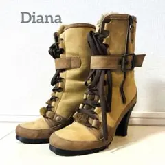 Diana ダイアナ ファー付きレースアップ ブーツ 23cm