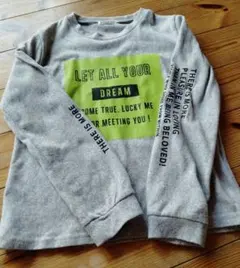 長袖カットソー グレー 　黄緑メッセージプリント