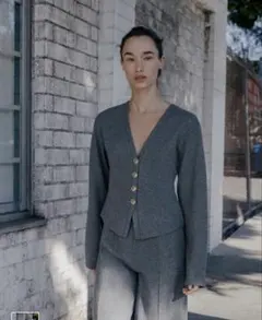 新品ZARAザラソフトボタンジャケットLグレー