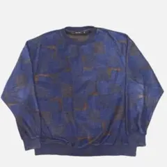 ニコアンド　総柄ニット風スウェット　セーター　メンズM ネイビー　古着