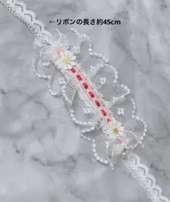 ぬい用　ヘッドドレス　白レース　お花　リボン　にじぱぺ　おまんじゅう　ぬい服　花のサムネイル