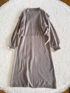 axes femme ベストセットニットワンピース アンサンブル モカ リボン