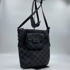 LOEWE ショルダーバッグ　アナグラム　ポーチ付き　レザー　紺色　ブラウンのサムネイル
