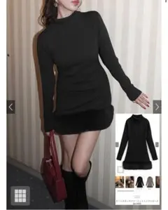 タートルネックファーニットミニワンピース[tu1465]