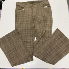 ブラウン系チェック カジュアルパンツ【裾ほつれ有】【在庫処分・値下げ不可】