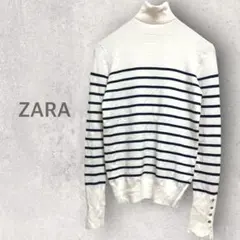 【ザラ】ニットセーター S ボーダー柄トップス タートルネック 人気定番トップス