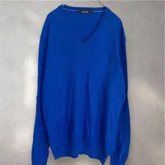 COMME CA MEN ニット M 青 Vネック 長袖 シンプル