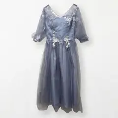 パーティードレス ミモレ丈 ブルーグレー 結婚式 演奏会 発表会 S〜M