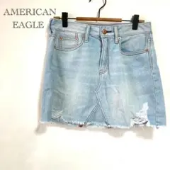 【アメリカンイーグル】 デニムミニスカート S ライトブルー ダメージ加工