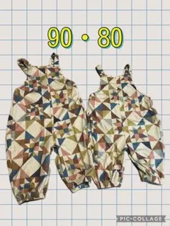 しまむら　softcheese キルト柄　サロペット　90 80 セット