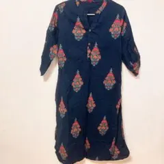 ✨トレンド✨ 【L】 スリスティ 花柄 チュニック 紺 クルタ ワンピースのサムネイル