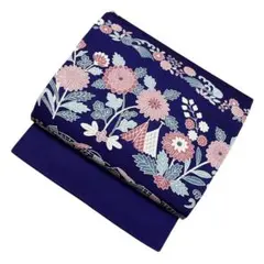 R54未着用名古屋帯 縮緬 型染め草花柄 正絹 着物帯 仕立て上り美品 