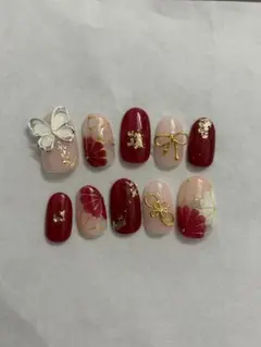 現品】振袖ネイルチップ 成人式ネイルチップ 前撮り 和装 和柄 花柄
