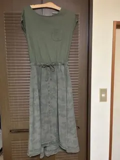 AVIREX カーキ×カモフラージュ柄ノースリーブロングワンピースsサイズ