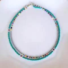 No.102 ビーズネックレス　2個セット カジュアル　カラフルターコイズカラー