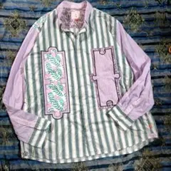 激レア 河谷シャツ 花柄×ストライプ ミックス コンビ 長袖 シャツ XXL