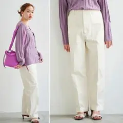 美品★ルクールブラン バックサテンベイカーパンツ 定価14,410円 アイボリー