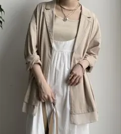 DouDou ベージュ オーバーサイズ テーラードジャケットのサムネイル