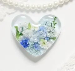 812可憐な♡レジンヘアゴム ハート ブルー＆グリーン爽ブーケ