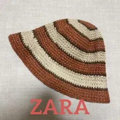 [極美品]ZARA ザラ クロシェハット チューリップハット 麦わら帽子オレンジ