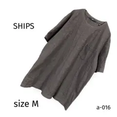 【良品】SHIPS Tシャツ ダークブラウン 植物柄 サイズM