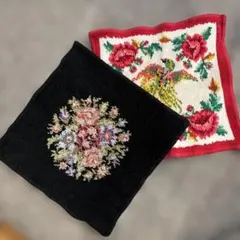 FEILER 花柄 タオルハンカチ 黒＆赤　2枚セット