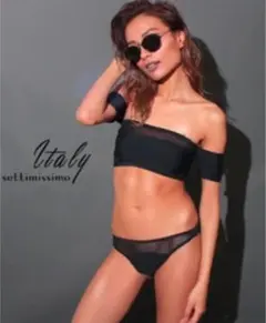 ITALY オフショルダーメッシュビキニ LL メッシュ 黒 ブラック ビキニ