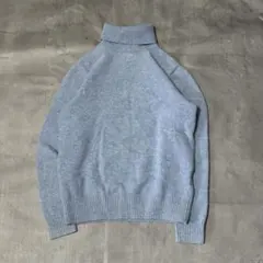 ウール100％ ライトブルータートルネックニットセーター 短丈 レディース