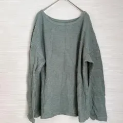 グリーン ワッフル生地 長袖トップス 【M】 長袖Tシャツ カットソー