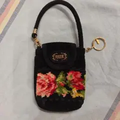 FEELER 花柄刺繍 ハンドバッグ 黒スマホケース