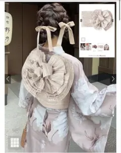 付け帯 作り帯 ベージュ フリル 浴衣用　フラワーフリル作り帯[tu1012]のサムネイル