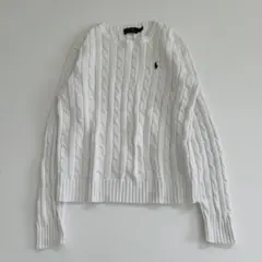 美品 ポロラルフローレン ケーブルニット コットン クルーネック ホース刺繍 白