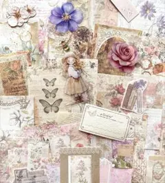 紙モノ　シール　ボタニカル　レトロ　コラージュ素材　花　おすそ分け