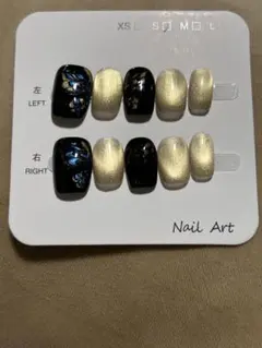 ネイルアート ブラック ゴールド ショートスクエアS