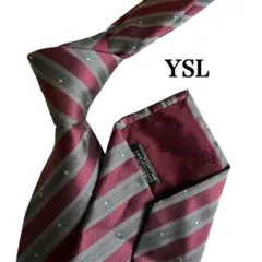 極美品】イヴサンローラン ネクタイ ボルドー YSLロゴ シルク 総柄