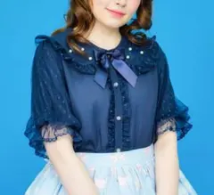 axes femme kawaiiドットチュール半袖ブラウス シャルミエールのサムネイル